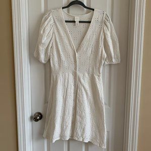 H&M Eyelet Button Front Puff Sleeve Dress